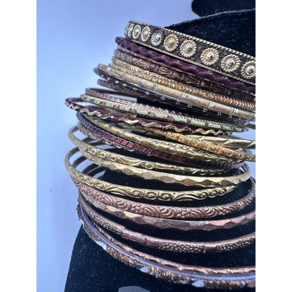 31 Boho Chic mixed metal gold & brown colored stack bangle bracelets, J-01-68 - Picture 12 of 13